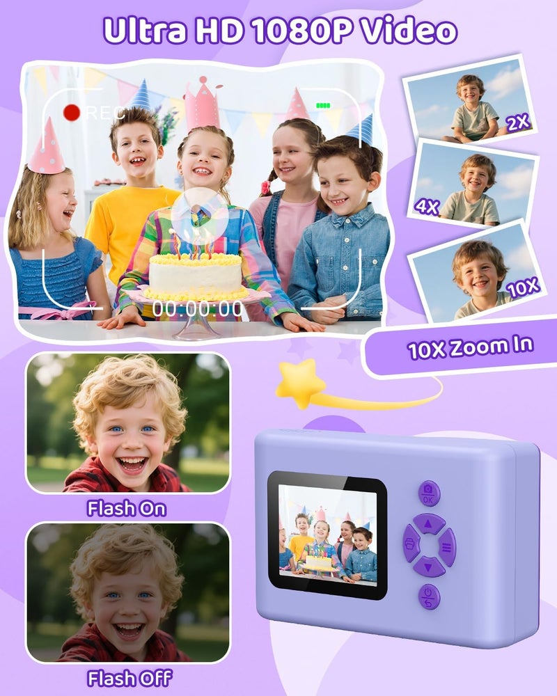 Usteetic Kids Camera Instant Print, 20MP 1080P Video Instant Print Camera for Kids with 32GB SD Card, 240 Photos Printing, Face Recognition, ABS Durable, Christmas Birthday Gifts for Ages 3-12 - Image 3